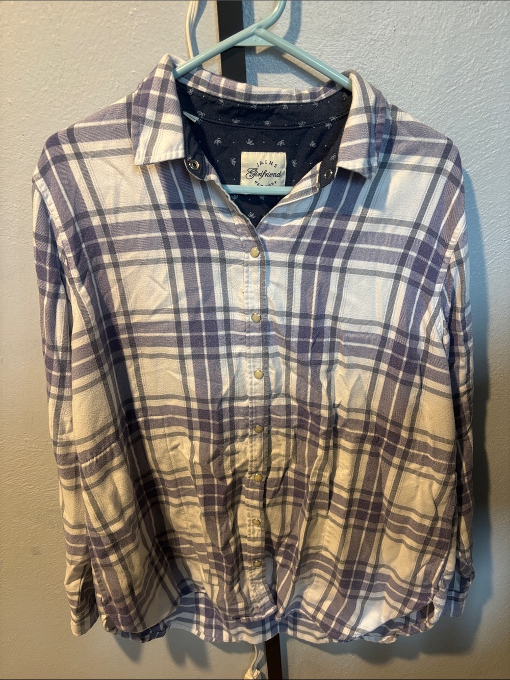 Lavender Plaid Button-Front Flannel Shirt